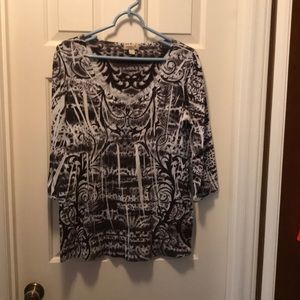 Oneworld 3/4 sleeve Black and White Blouse Sz L